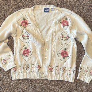 White floral knit cardigan